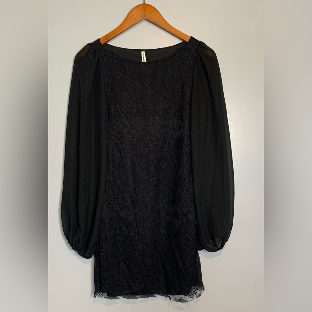 Pitaya Black Lace Midi Dress Long Sheer Sleeves Woman’s Small